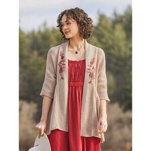 April Cornell Sweater Womens XS Embroidered Floral Cardigan Sweater Beige